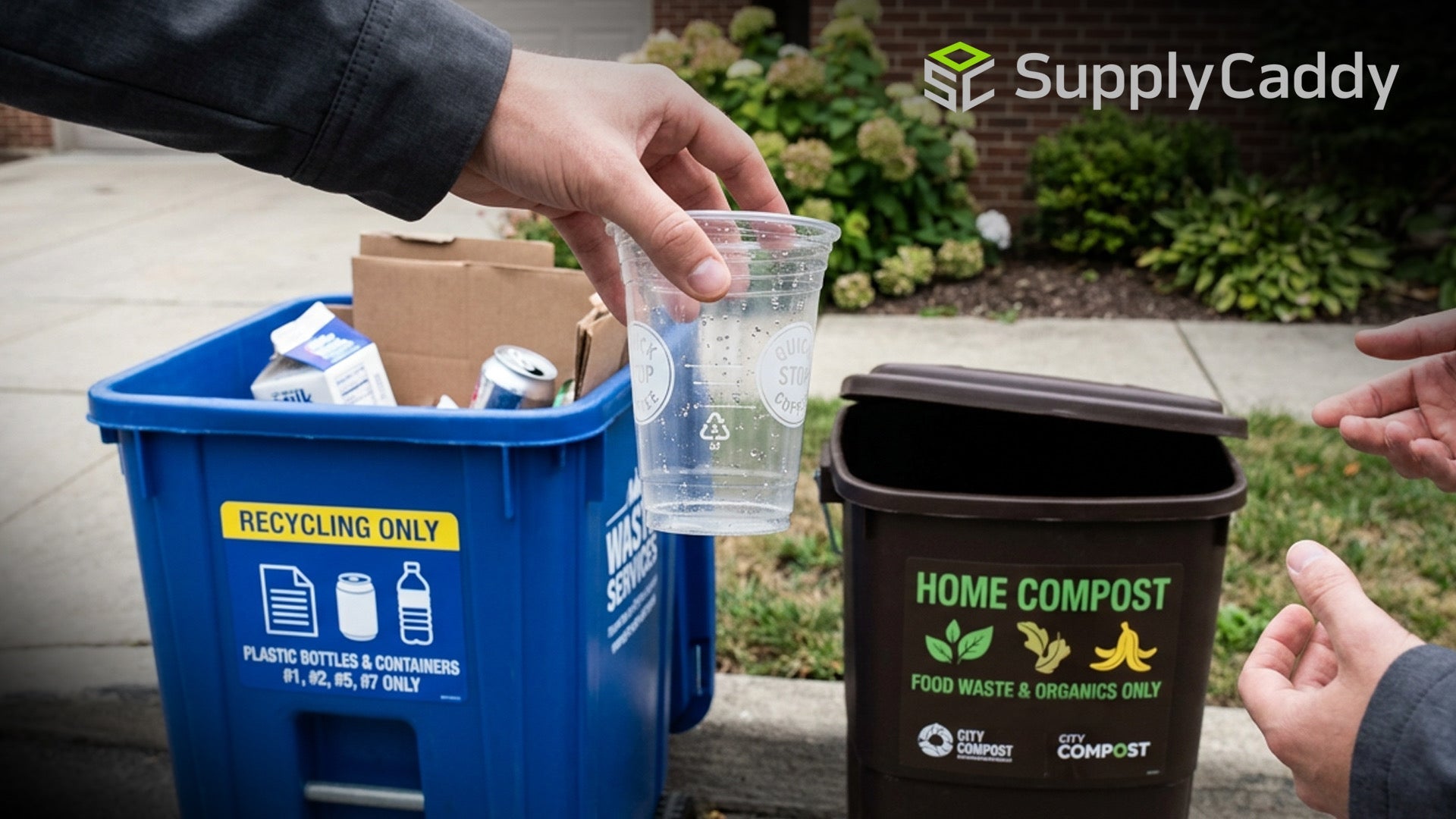 Image of compostable vs recyclable takeout packaging